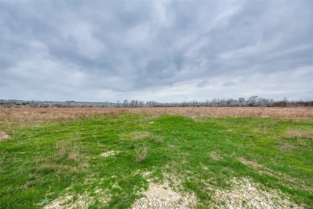 a view of a field and mountains in background