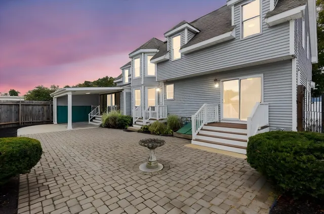a view of a balcony with door