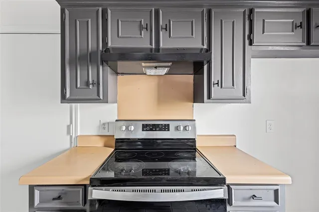 a stove top oven sitting inside of a kitchen