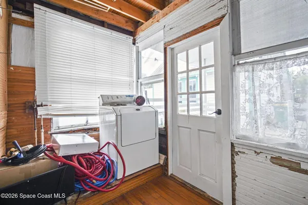 a storage room with washer and dryer