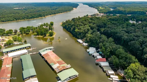 a view of an ocean with trees all around