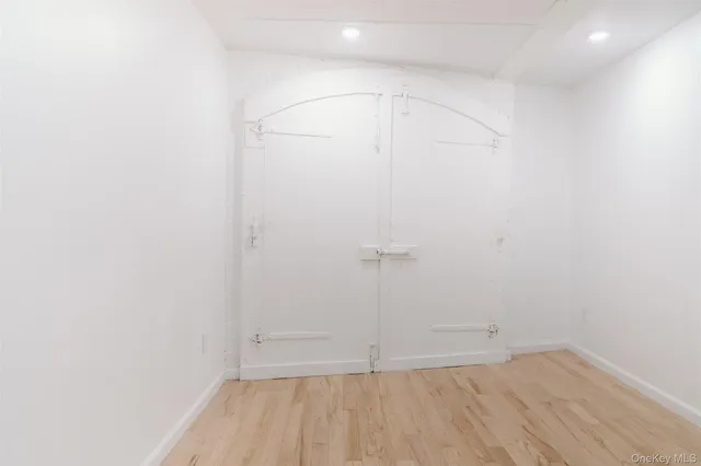 an empty room with a workbench