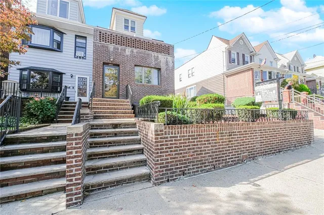 a view of a brick building stairs