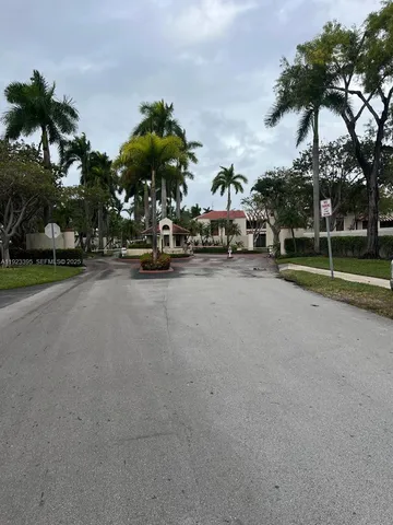 a view of a park with palm trees