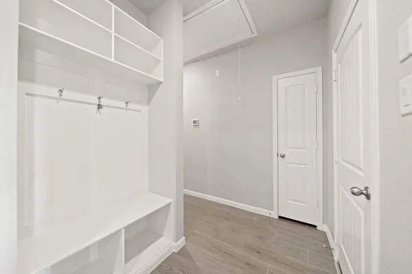 a view of an empty walk in closet