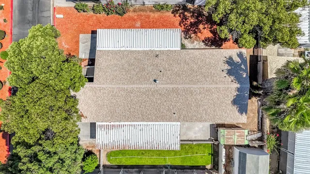 aerial view of a backyard