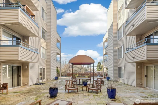 a front view of a building with street view