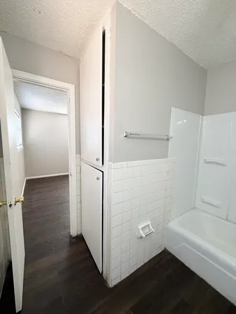 a bathroom with a bathtub