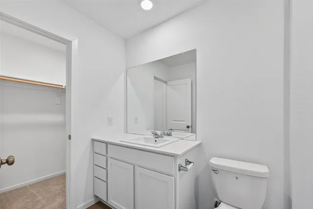 a bathroom with a sink toilet and a mirror