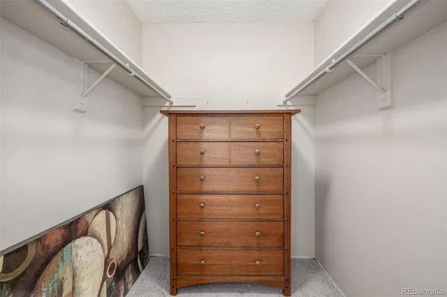 a view of walk in closet with clothes