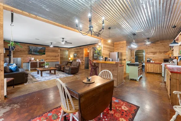 a dining room with furniture
