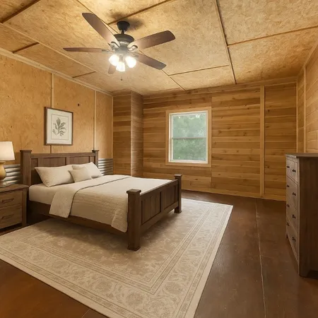 a blue bench sitting in front of a house