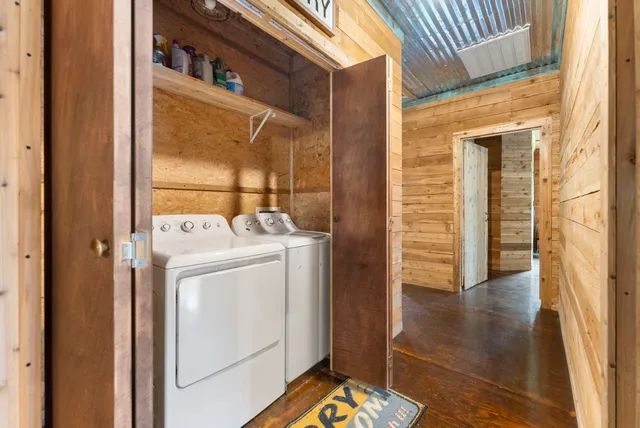 a view of a park with large trees