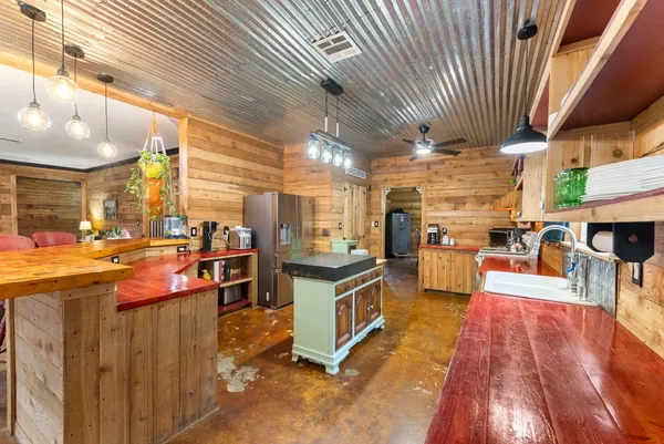 a kitchen with lots of counter top space