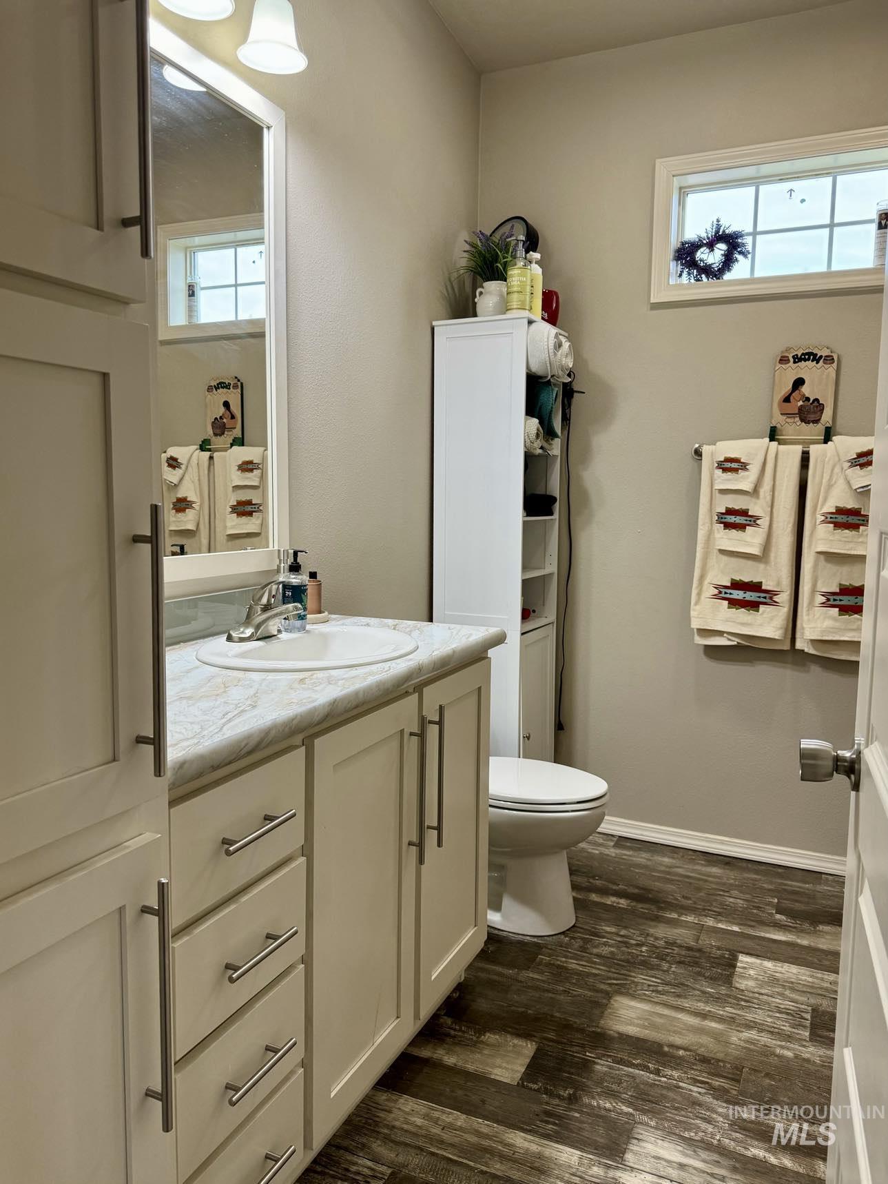 986 Parade Avenue Lapwai, ID 83540 - Photo 7 of 12 Bathroom with plenty of natural light, vanity, and dark wood-type flooring