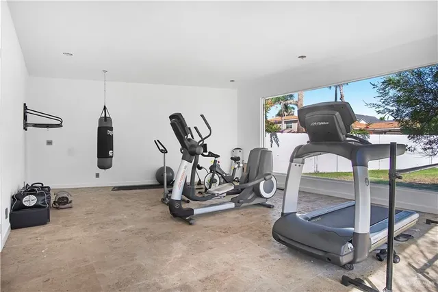 a view of a room with gym equipment