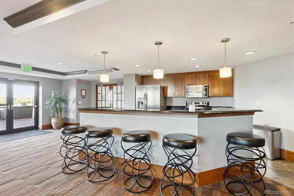 a view of a terrace with seating area