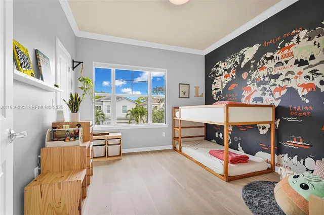 a bedroom with furniture and a bed