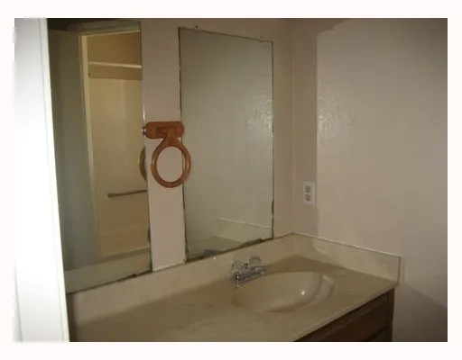 a bathroom with a sink and mirror