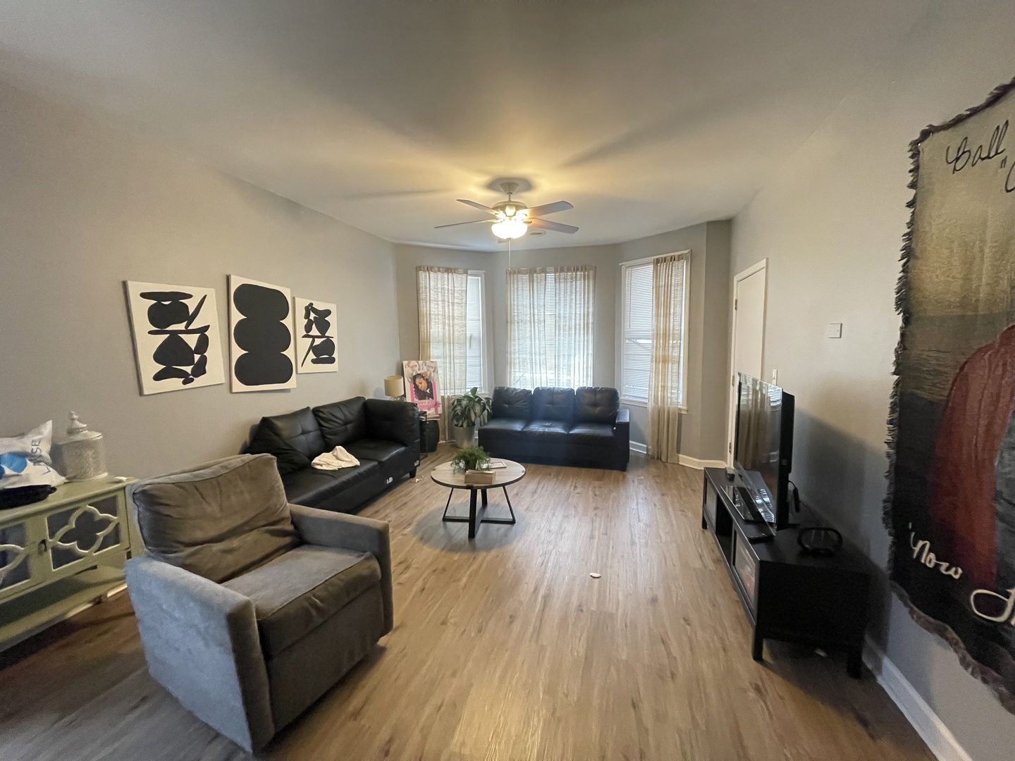 4155 West Roscoe Street Chicago, IL 60641 - Photo 3 of 11 a living room with furniture a flat screen tv and a window