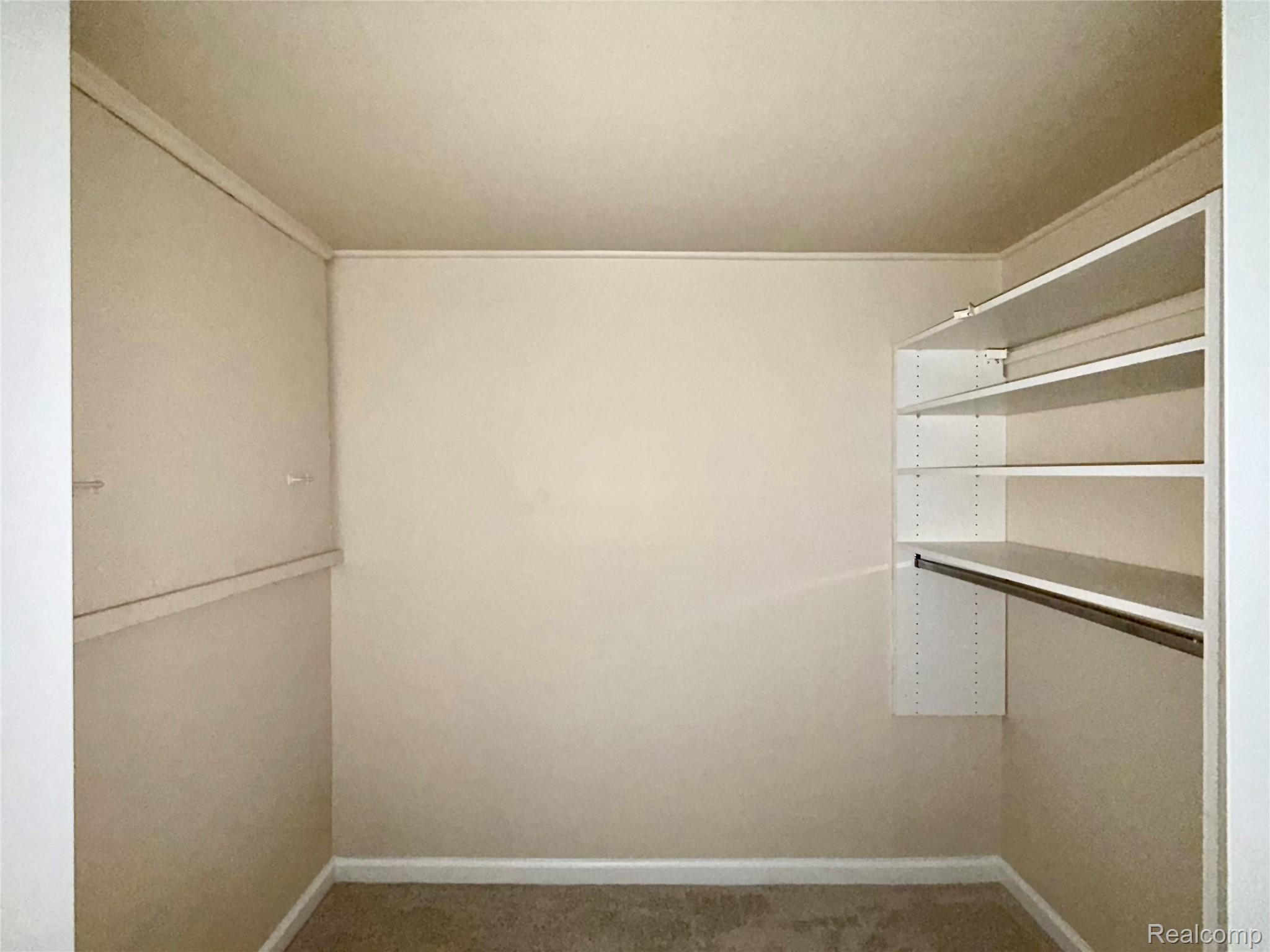 29870 West 12 Mile Road, Unit 703 Farmington, MI 48334 - Photo 19 of 40 Walk-in closet featuring built-in shelving, hanging rod, and neutral-toned carpeting