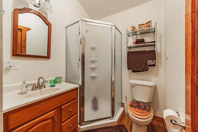 a bathroom with a toilet a sink and mirror