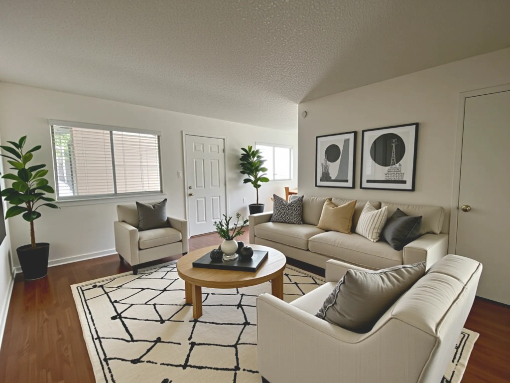 3106 Duval Street, Unit 203 Austin, TX 78705 - Photo 3 of 24 a living room with furniture and wooden floor