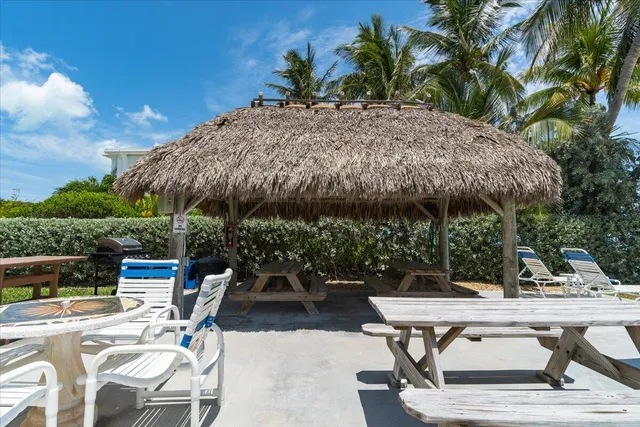 a view of swimming pool with a garden and palm trees