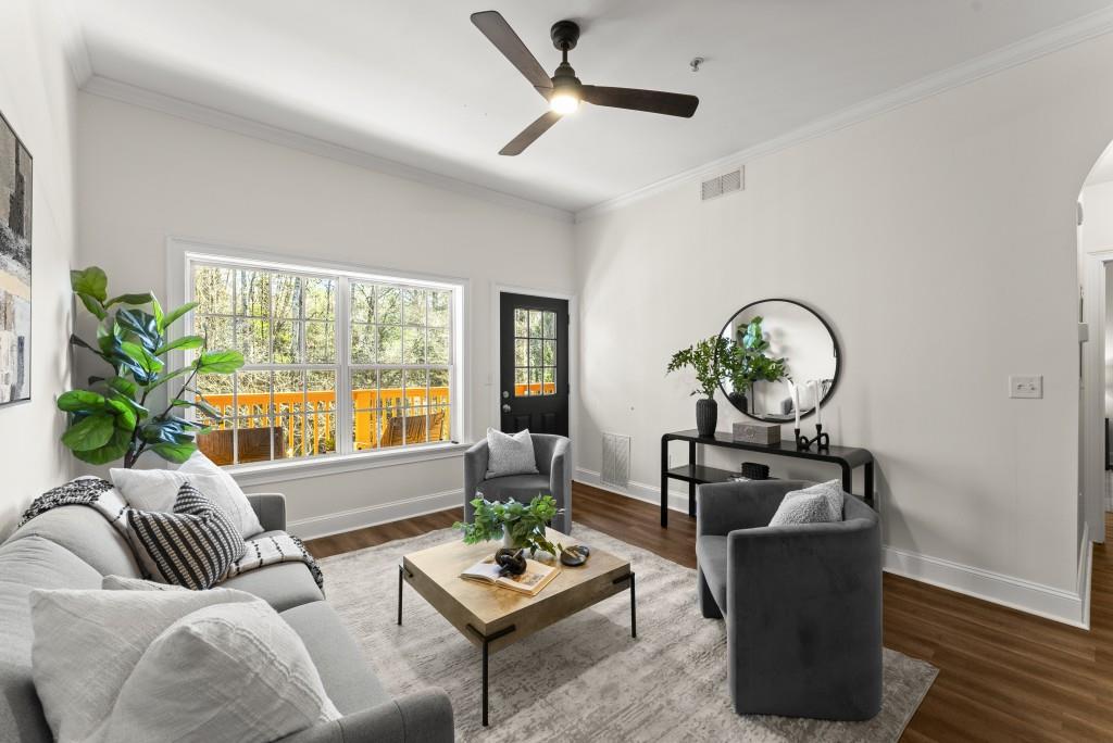 a living room with furniture