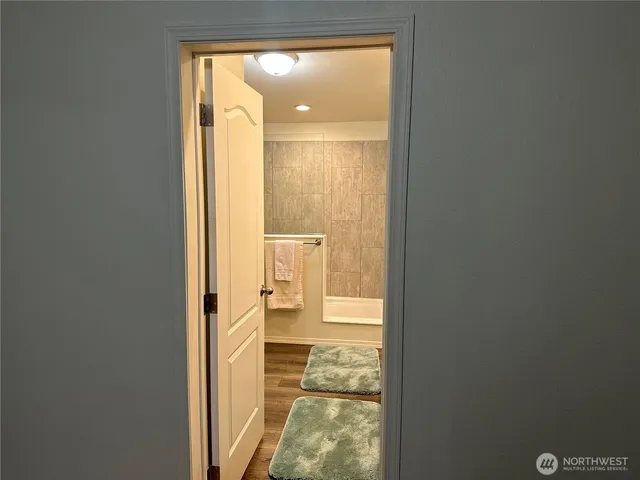 a view of a bathroom from a bathroom