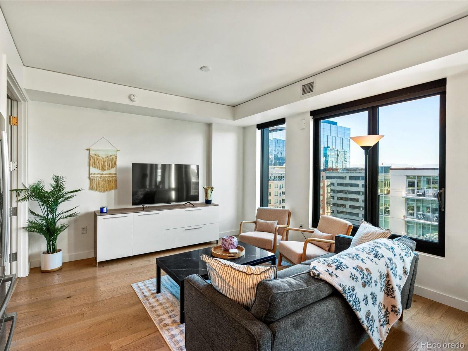 1750 Wewatta Street, Unit 1409 Denver, CO 80202 - Photo 14 of 48 a living room with furniture and a flat screen tv