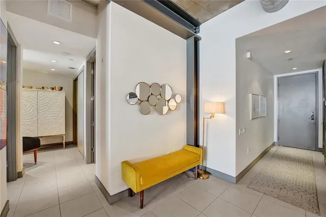 a view of a hallway with elevator