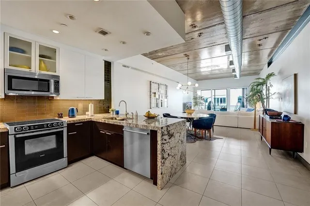 a kitchen with lots of counter top space