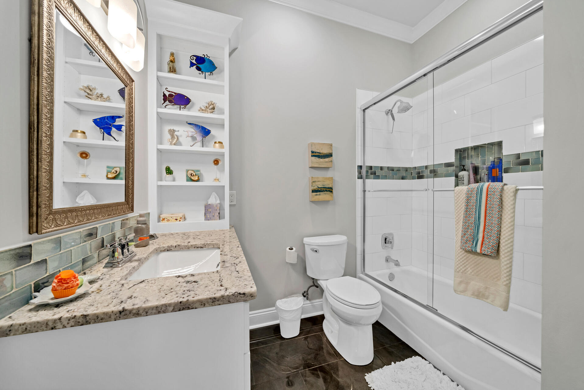 90 Delbert Lane Santa Rosa Beach, FL 32459 - Photo 18 of 47 a bathroom with a granite countertop sink and a toilet
