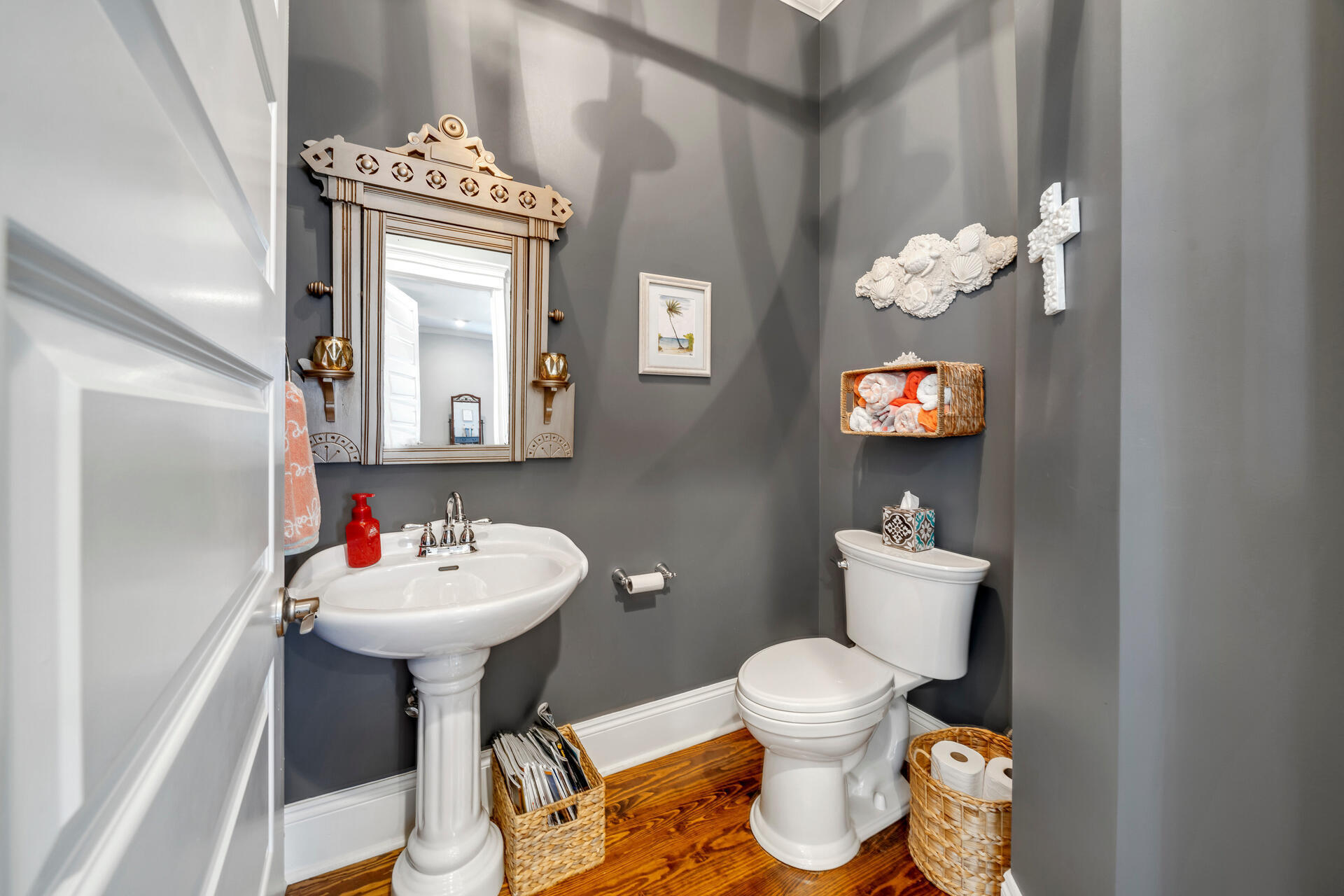 90 Delbert Lane Santa Rosa Beach, FL 32459 - Photo 35 of 47 a bathroom with a toilet sink and mirror