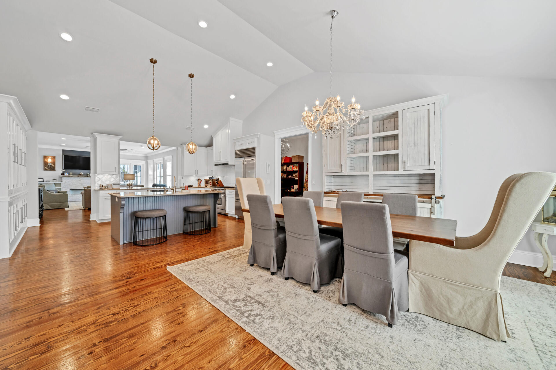 90 Delbert Lane Santa Rosa Beach, FL 32459 - Photo 5 of 47 a living room with stainless steel appliances kitchen island granite countertop furniture wooden floor and a kitchen view