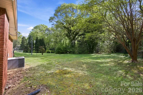 a view of a backyard with trees