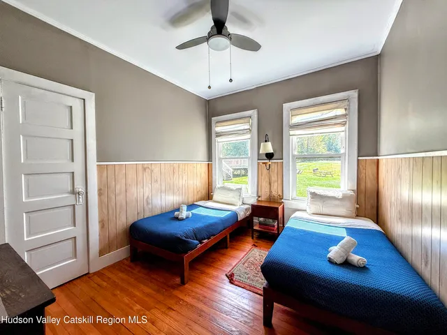 a view of a lake with a yard