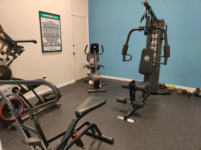 a room with gym equipment