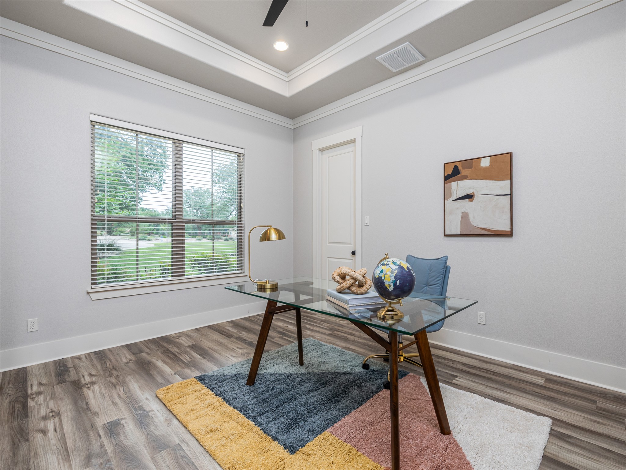 101 Aldea Street Georgetown, TX 78633 - Photo 6 of 40 The dedicated office overlooks the gorgeous front yard and could be used as 5th bedroom as it has a closet for storage.