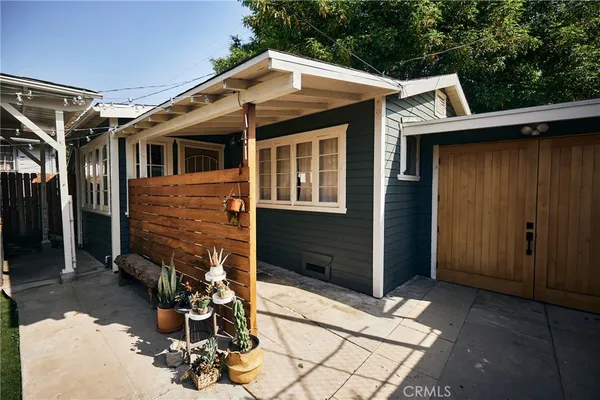 a front view of a house with patio