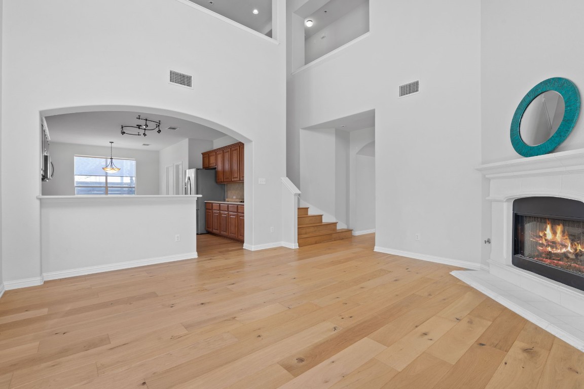 a view of a livingroom with a fireplace