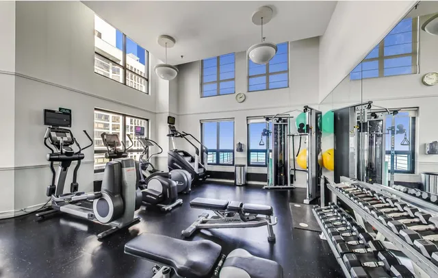 a view of a room with gym equipment
