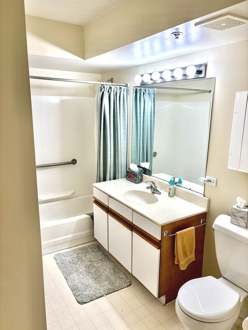1220 Depot Street, Unit 305 Glenview, IL 60025 - Photo 20 of 28 a bathroom with a sink a toilet a mirror and bathtub