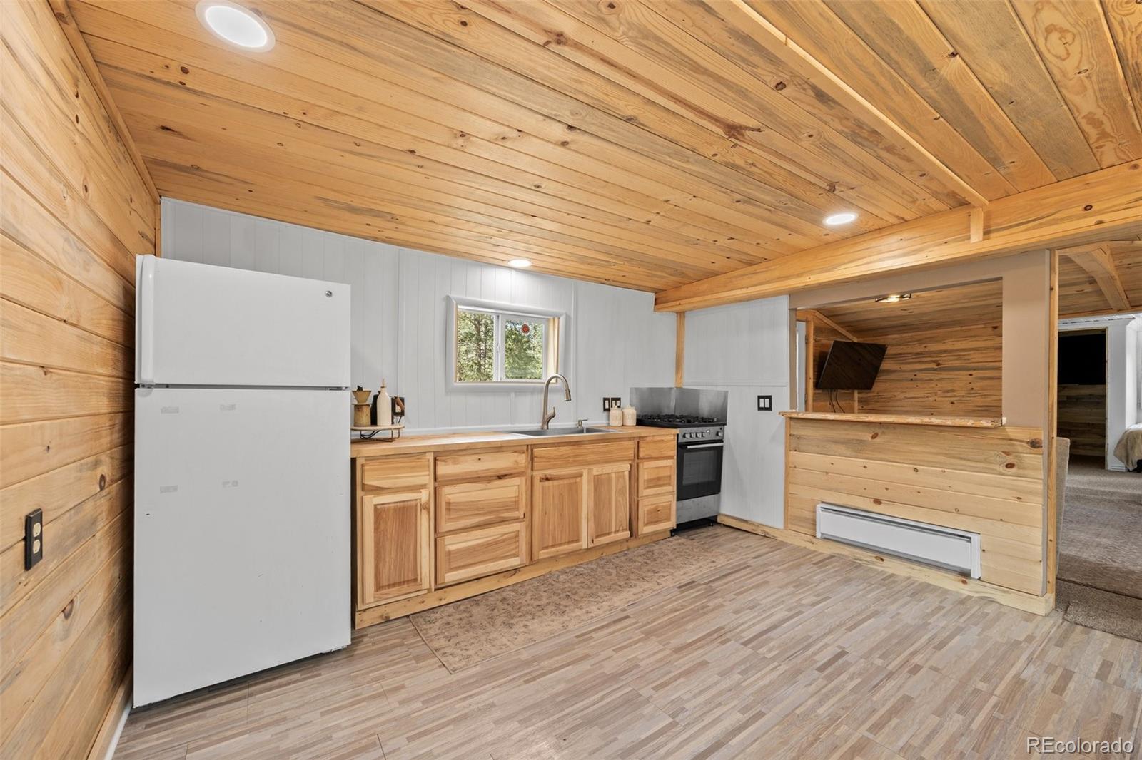 15535 South Elk Creek Road Pine, CO 80470 - Photo 13 of 25 a kitchen with cabinets stainless steel appliances and wooden floor