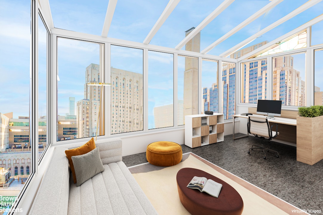 530 East 72nd Street, Unit 19E Manhattan, NY 10021 - Photo 3 of 15 a living room with furniture and a floor to ceiling window