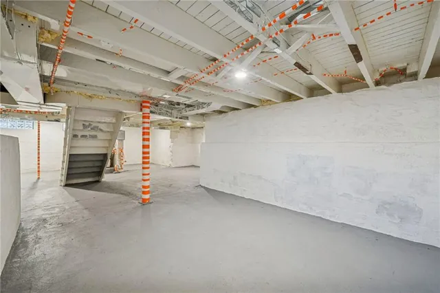 a view of empty room with empty racks