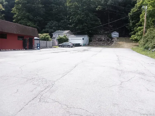 a view of street with a patio