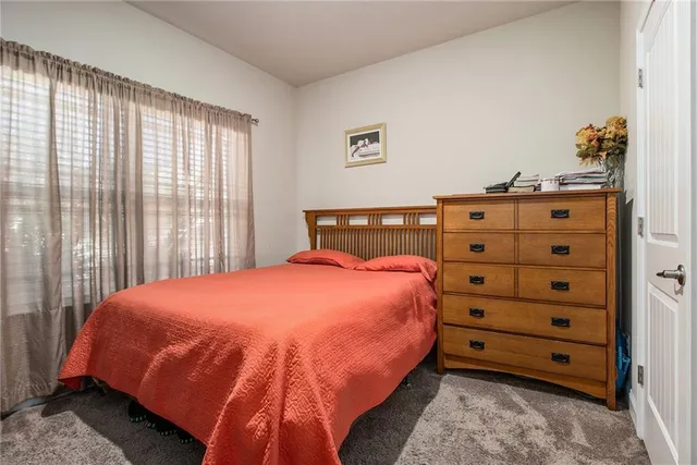 a bedroom with a bed and a closet