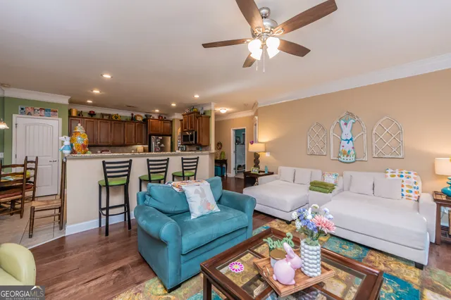 a living room with a couch and a table